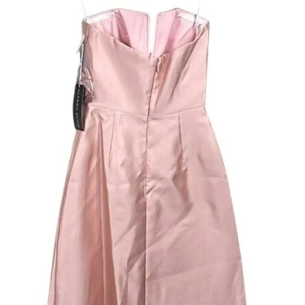 NWT Alfred Sung Strapless Notch Satin Gown Twill Maxi Dress Pockets 2 Blush Pink - Picture 7 of 15